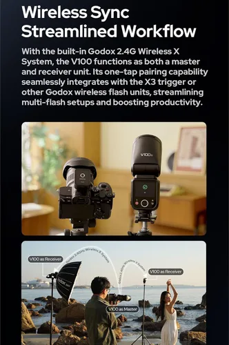 Vista 16 de GODOX V100 C Godox Flash para Canon - Flash TTL de 100Ws para cámaras Canon EOS, control de pantalla táctil, 400 destellos de potencia completa