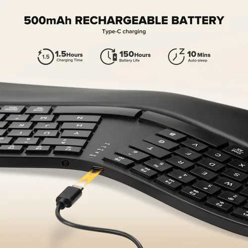 Vista 5 de DELUX Teclado inalámbrico ergonómico, teclado Ergo dividido ultrafino (GM909)