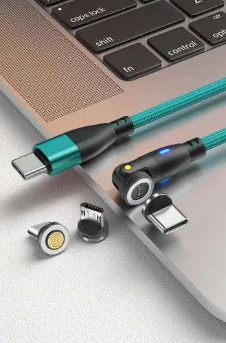 Vista 9 de Cable magnético de carga rápida 3 en 1 USB tipo C de 540º con puntas intercambiables magnéticamente para micro USB, USB tipo C e iProducts (negro)