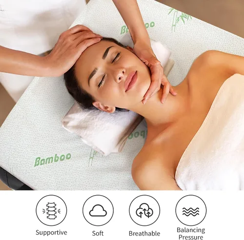 Vista 3 de HOMBYS Cubrecolchón de espuma viscoelástica para cama de masaje con rayón refrescante derivado de bambú, cubrecolchón de mesa de cama con pestañas