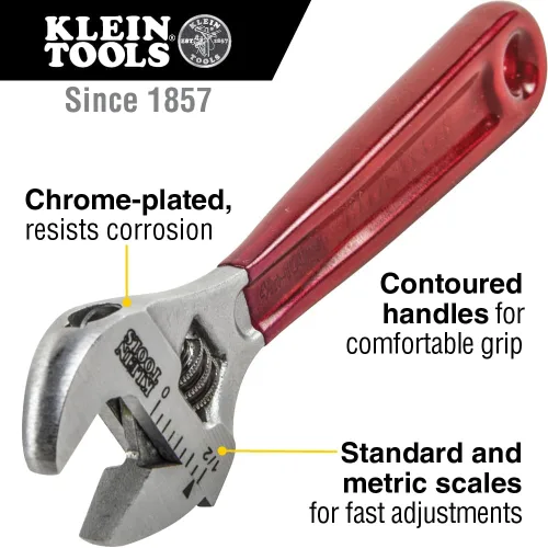 Vista 2 de Klein Tools D506-4 Llave de accionamiento ajustable, forjada con acabado cromado pulido y un mango sumergido de plástico, 4 pulgadas
