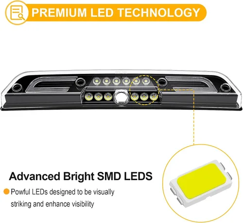 Vista 5 de Tercera luz de freno para F150 2015-2024 Strobe Pre-agujero Solo para cámara OEM/w For 15-24 F150;17-24 F250-550 Super Duty;19-24 Ranger 3rd
