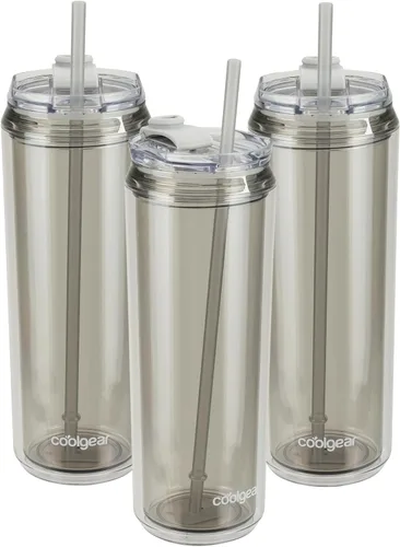 Vista 10 de COOL GEAR Paquete de 3 vasos modernos de 22 onzas con popote reutilizable, apto para lavavajillas, apto para vasos, a prueba de derrames, vaso