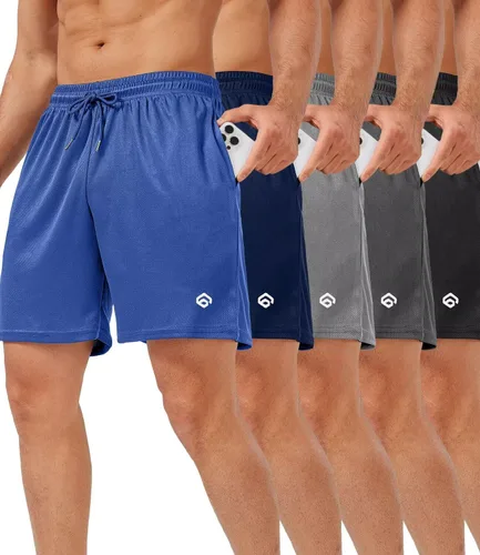 Vista 13 de lomsoe 5 Pack Gym Shorts Men 5 Inch Quick Dry Mesh Shorts Men Lightweight Training Athletic Running Shorts with Pockets