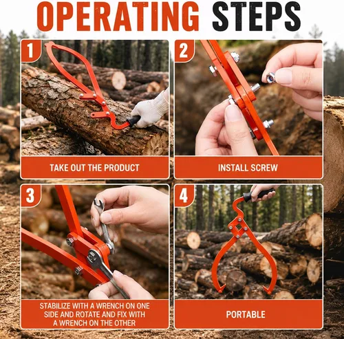 Vista 7 de Blulu 1 Pcs 16 Inch 2 Claw Log Tongs Logging Skidding Tongs with Non Slip Grip Stainless Steel Hand Log Grapple Lifter Handling, Dragging, Carrying