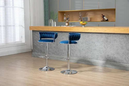 Vista 18 de Kakotito Taburetes de bar con respaldo y reposapiés, taburetes de bar ajustables con patas plateadas, taburete de bar retro y taburete de bar