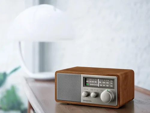 Vista 5 de Sangean SG-116 AM/FM Receptor de gabinete de madera analógica, nogal plateado
