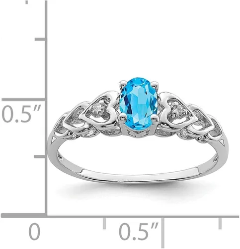 Vista 2 de Anillo de compromiso de plata de ley 925 maciza con topacio azul suizo claro y diamante (0,02 quilates)