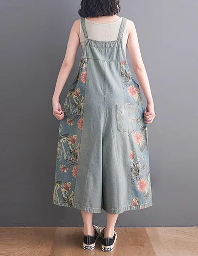 Vista 3 de Overol de mezclilla holgado con tirantes ajustables para mujer, estilo casual, pantalones de pierna ancha