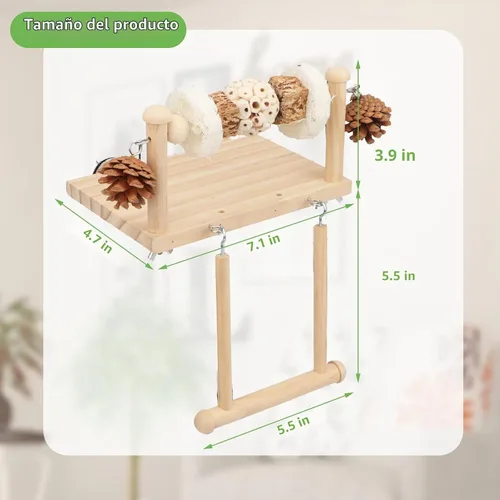 Vista 2 de Litewoo Plataforma de perca de madera para pájaros con juguetes masticables Madera natural, 1 sola bola, para loro/periquito/conure/jaula Sola bola