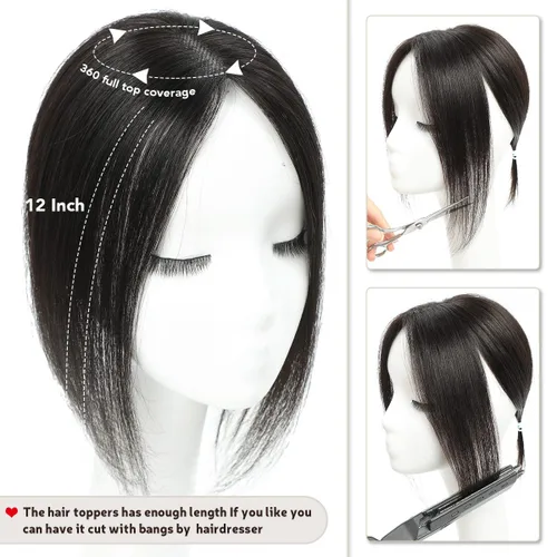 Vista 2 de Aimeolyn Toppers de cabello para mujer, cabello humano real, sin flequillo, extensiones de cabello superior para adelgazar, base de encaje Haisr