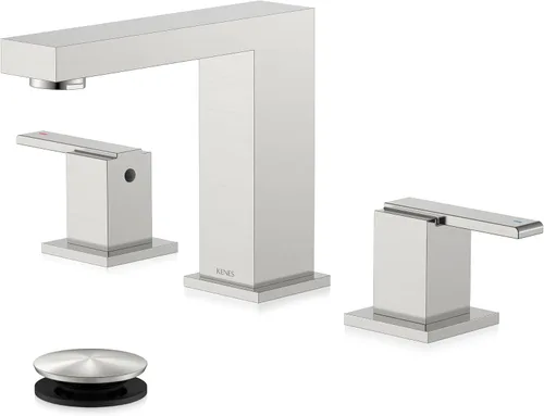 Vista 11 de KENES Grifo de Baño Extendido Negro Mate de Dos Manijas, Grifos de Lavabo de Baño Negro de 3 Orificios, 8 Pulgadas, Grifo de Tocador de Baño de 3