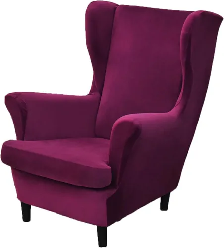 Vista 10 de OBCREAT Fundas para silla Wingback, 2 piezas de terciopelo elástico con respaldo de ala, fundas de sofá para silla de ala suave con parte inferior