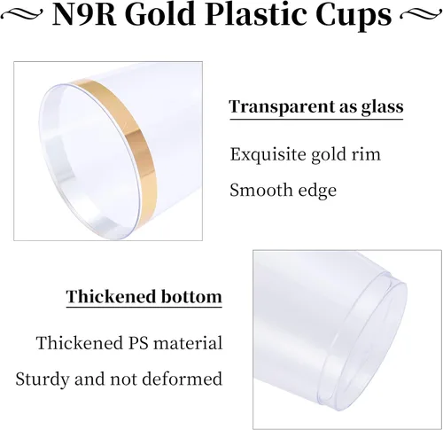 Vista 8 de N9R 160 cubiertos de plástico dorado+ 72 vasos de plástico dorados+100 cubiertos de plástico dorado