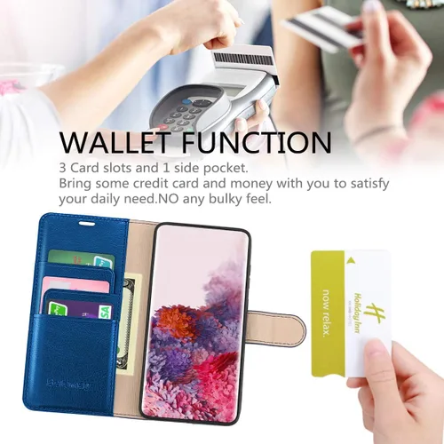 Vista 3 de Belemay Funda tipo cartera para Galaxy S20+ Plus, de piel auténtica, con bloqueo RFID, funda protectora con tapa, cierre magnético con función atril
