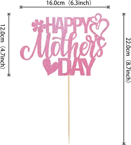 Vista 2 de Rsstarxi 1 paquete de decoración para pastel con flores de purpurina con doble corazón Love Mom Best Mom Best Mom Cake Pick Decoraciones para feliz