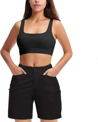 Vista 2 de Sports Shorts for Women Casual Summer Cotton Butt Lifting Shorts Pants High Rise Cargo Shorts Trousers Biker Shorts Black