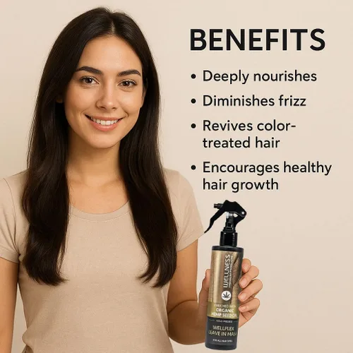 Vista 3 de Wellness Premium Wellplex - Mascarilla capilar sin enjuague en aerosol para control de daños A lightweight blend of hyaluronic acid, hemp seed oil