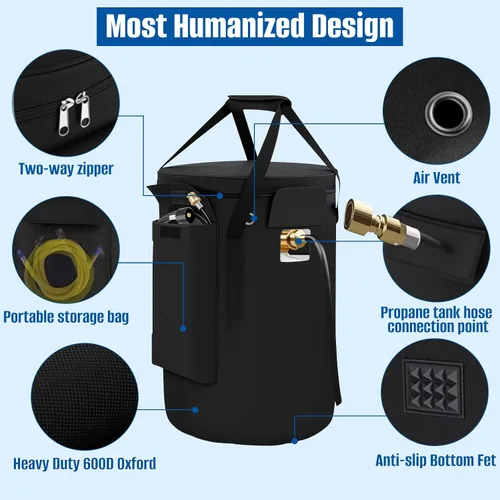 Vista 3 de SIRUITON Bolsa de tanque de gas propano para cilindro de tanque estándar de 20 libras, funda de tanque de propano Oxford 600D resistente, 1