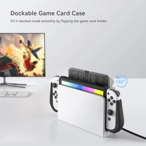 Vista 3 de Switch OLED Case with Flip Game Storage, KIWIHOME Dockable Protective Case for Nintendo Switch OLED 2021 TPU Grip Portable Cover Accessories, Black