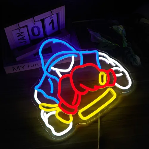 Vista 2 de Letrero de neón de boxeador, regalos de boxeo para hombres, luz LED de neón regulable para salas de deportes, decoración de gimnasio y cueva