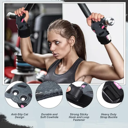 Vista 6 de Silipull Correas de muñeca de levantamiento de pesas con cojín para muñeca, correas de entrenamiento de gimnasio de doble capa de cuero con bolsa
