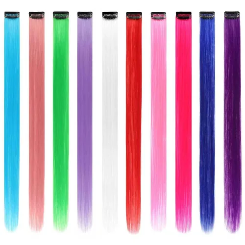 Vista 15 de Extensiones de cabello negro con clip, 10 piezas de 22 pulgadas de largo, rectas de colores lisos, accesorios sintéticos, extensiones con clip