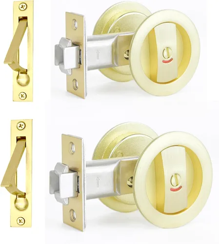 Vista 20 de Dontay Cerradura de indicadores codificados por color para puerta de bolsillo, cerradura de manijas de privacidad (cama/baño), fondo de 2-3/8 Níquel