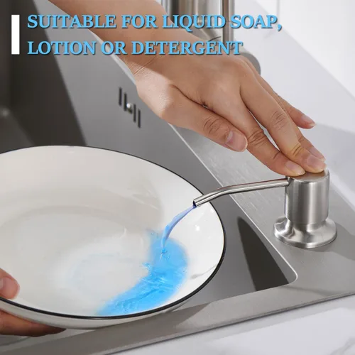Vista 3 de Dispensador de jabón para fregadero de níquel cepillado, dispensador de jabón para fregadero de cocina de acero inoxidable con recarga desde arriba