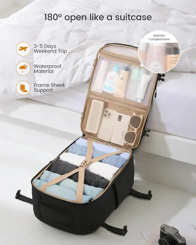 Vista 6 de LOVEVOOK Mochila de viaje para computadora portátil para mujer, aprobada por aerolíneas, bolsa de artículos personales, 3 unidades, Negro, Mochilas