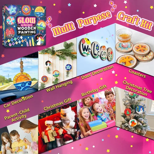 Vista 6 de klmars Kit de pintura de madera para niños, que brilla en la oscuridad, regalos para niños y niñas de 5 a 12 años, kits de actividades