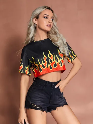Vista 5 de Floerns Camiseta corta de manga corta para mujer, diseño gráfico Y2K