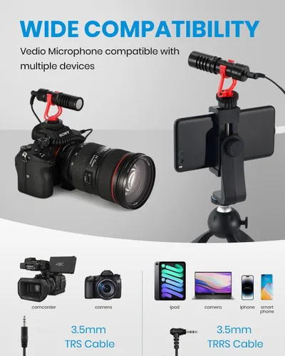 Vista 5 de Moukey MCM-1 - Micrófono para cámara réflex digital, cámara de vídeo externa con micrófono para teléfono, smartphone, Vlogging, Canon/Nikon/Sony