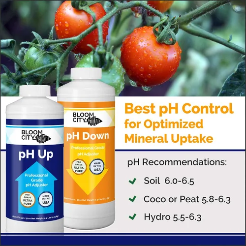 Vista 2 de Kit de control de pH Up + Down profesional Bloom City para una absorción óptima de nutrientes (Dos botellas de 1/2 pinta) 16 oz totales