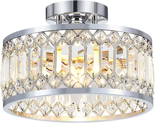 Vista 9 de YURNYQ - Lámpara de techo de cristal cromado, 1 luz, 9.05 pulgadas Modern Semi Flush Mount Ceiling Light, Hallway Lighting Fixtures Ceiling Lamp
