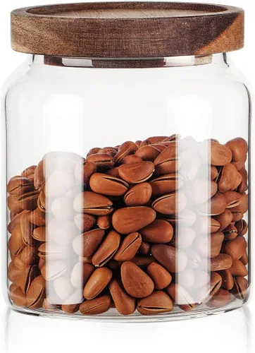 Vista 8 de Labina Recipiente de Almacenamiento de Vidrio Hermético Frascos de Alimentos Recipiente de Cocina con Tapas de Madera, 20 Oz Boca Ancha Organización