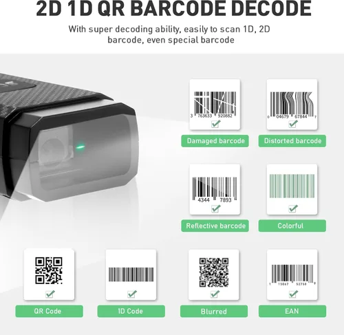 Vista 3 de Escáner de código de barras inalámbrico, portátil 1D 2D PDF417, compatible con USB, Bluetooth y conexión inalámbrica, lector de código de barras