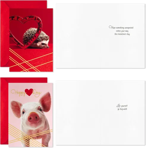 Vista 5 de Hallmark Tarjetas de San Valentín para la escuela, cachorro, gatito, cerdo, erizo (24 aulas de San Valentín con sobres)