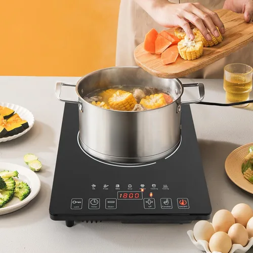 Vista 2 de Estufa eléctrica de cocina, estufa eléctrica de cerámica de 1800 W, estufa eléctrica, quemador superior, control táctil LED, portátil, quemador