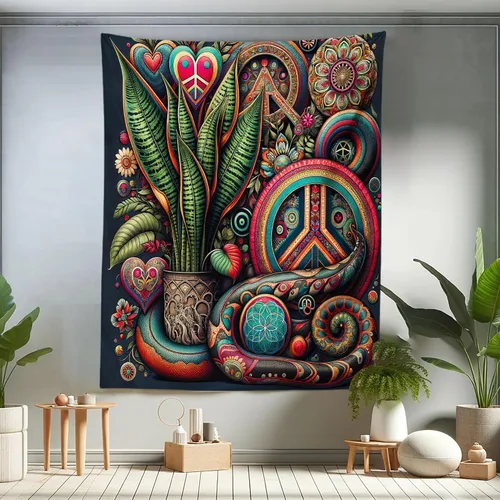 Vista 77 de Ambesonne Tapiz de hongos, atmósfera psicodélica, escena astral estrellada con motivos orientales trippy, decoración de tela para colgar en la pared