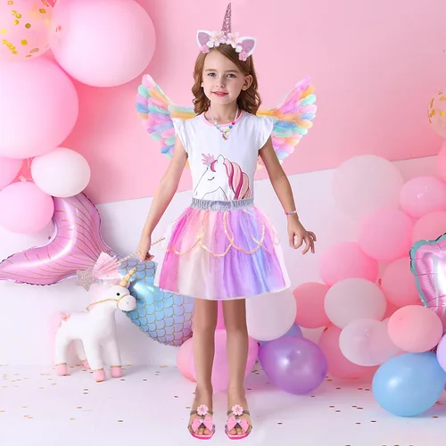 Vista 9 de Latocos Kids Princess Dress Up Clothes for Little Girls Toddlers Unicorn Flower Fairy Frozen Elsa Princess Costume Set with Tutu Dress & Light Up