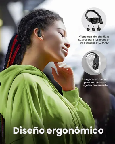 Vista 5 de Auriculares inalámbricos Bluetooth Auriculares 96H Playtime Pantalla LED Impermeable Built in Mic Deep Bass Sound Secure Over Ear buds Earhooks