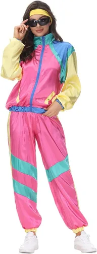 Vista 6 de Traje deportivo de los años 80 para hombres y mujeres, chaqueta y pantalones, traje con diadema, traje de 1980 para Halloween, fiesta vintage
