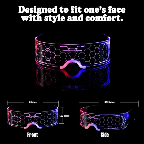 Vista 6 de Oybete 2 pares de gafas iluminadas para fiestas, gafas de visera LED para adultos y niños, accesorios futuristas para rave, gafas LED