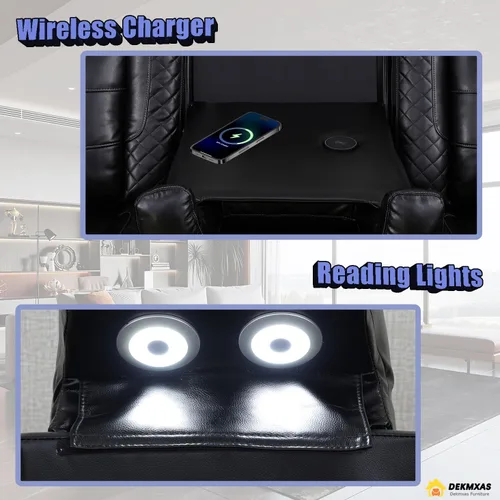 Vista 5 de Juego de sofá de cuero transpirable con puerto USB, 5 sofás seccionales reclinables en forma de L y 2 sillas, juego de sofá seccional reclinable