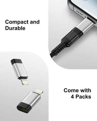 Vista 6 de Adaptador USB C a Lightning, paquete de 4, carga rápida y sincronización de datos, convertidor USB-C hembra a Lightning macho para iPhone 14 13 12