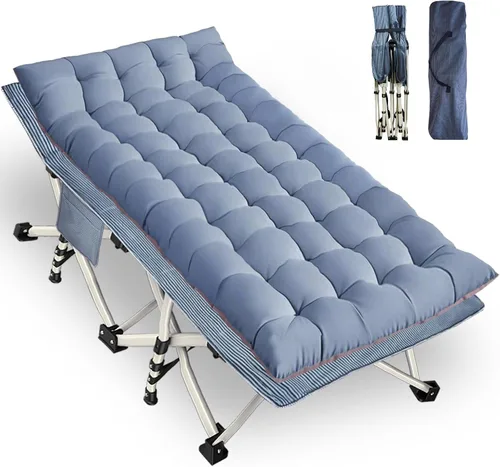 Vista 11 de Catre de camping XXL con colchón sobredimensionado de 32" de ancho, catre plegable resistente, catres cómodos para dormir, cama para invitados