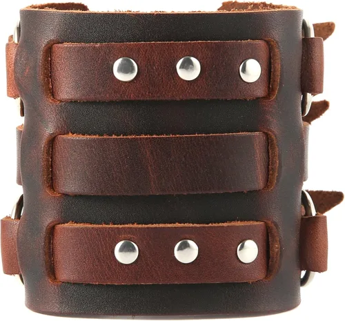Vista 2 de HZMAN Anillo de aleación para hombre, pulsera de cuero genuino, tono plateado, ajustable