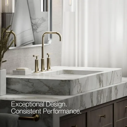 Vista 4 de KOHLER K-14408-4-AF Purist - Grifo para lavabo de baño, 3 agujeros, manijas de palanca alta generalizadas y boquilla de cuello de cisne alto, 1.2