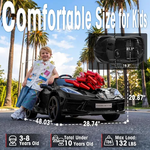 Vista 8 de Chevrolet Corvette C8 de 24 V con licencia de paseo de juguete con motor de 800 W, 21 pulgadas, 2 plazas, control remoto, absorción de impactos de 4